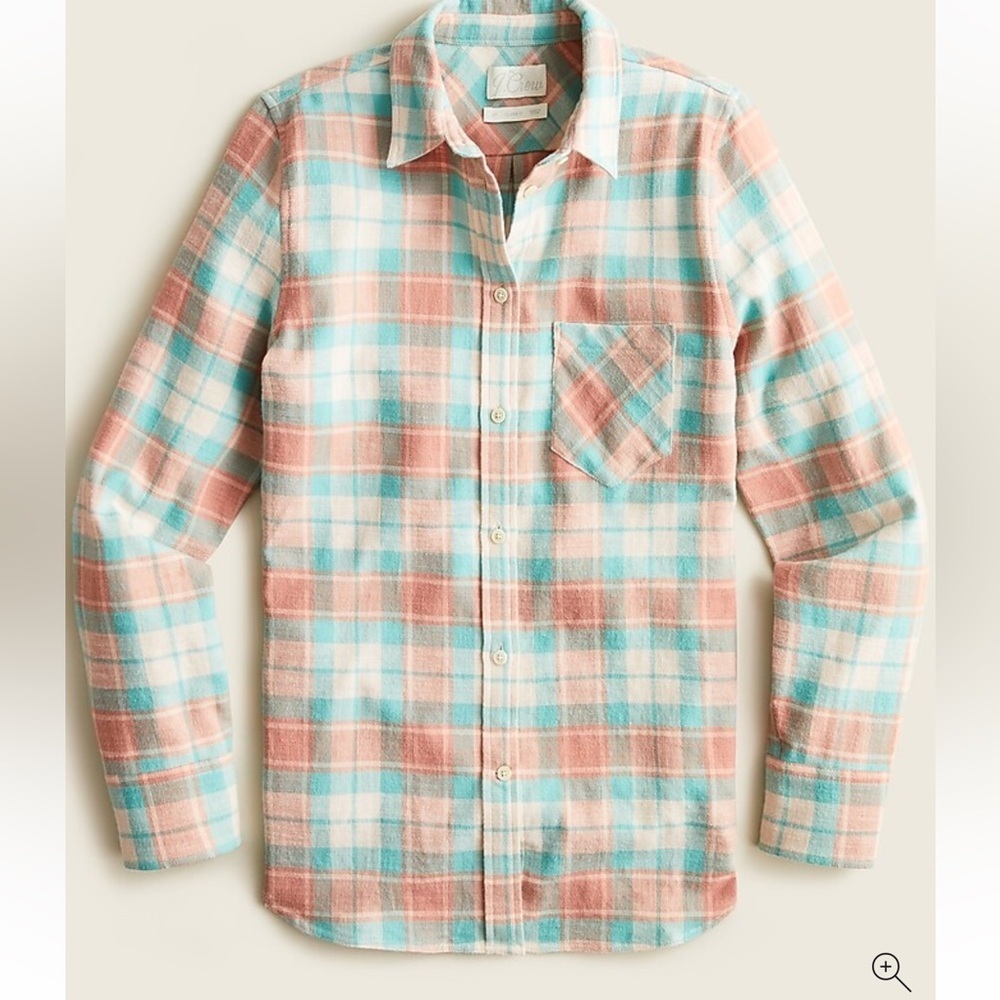 J Crew Soft Plaid Cotton Flannel Shirt - Teal and Peach